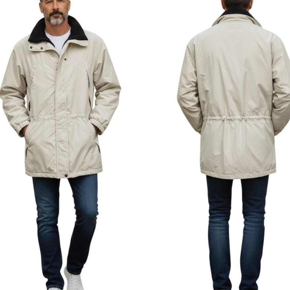 Eddie Bauer Parka Jacket Coat XL Full Zip Fleece Quilted Lined Insulated Stone